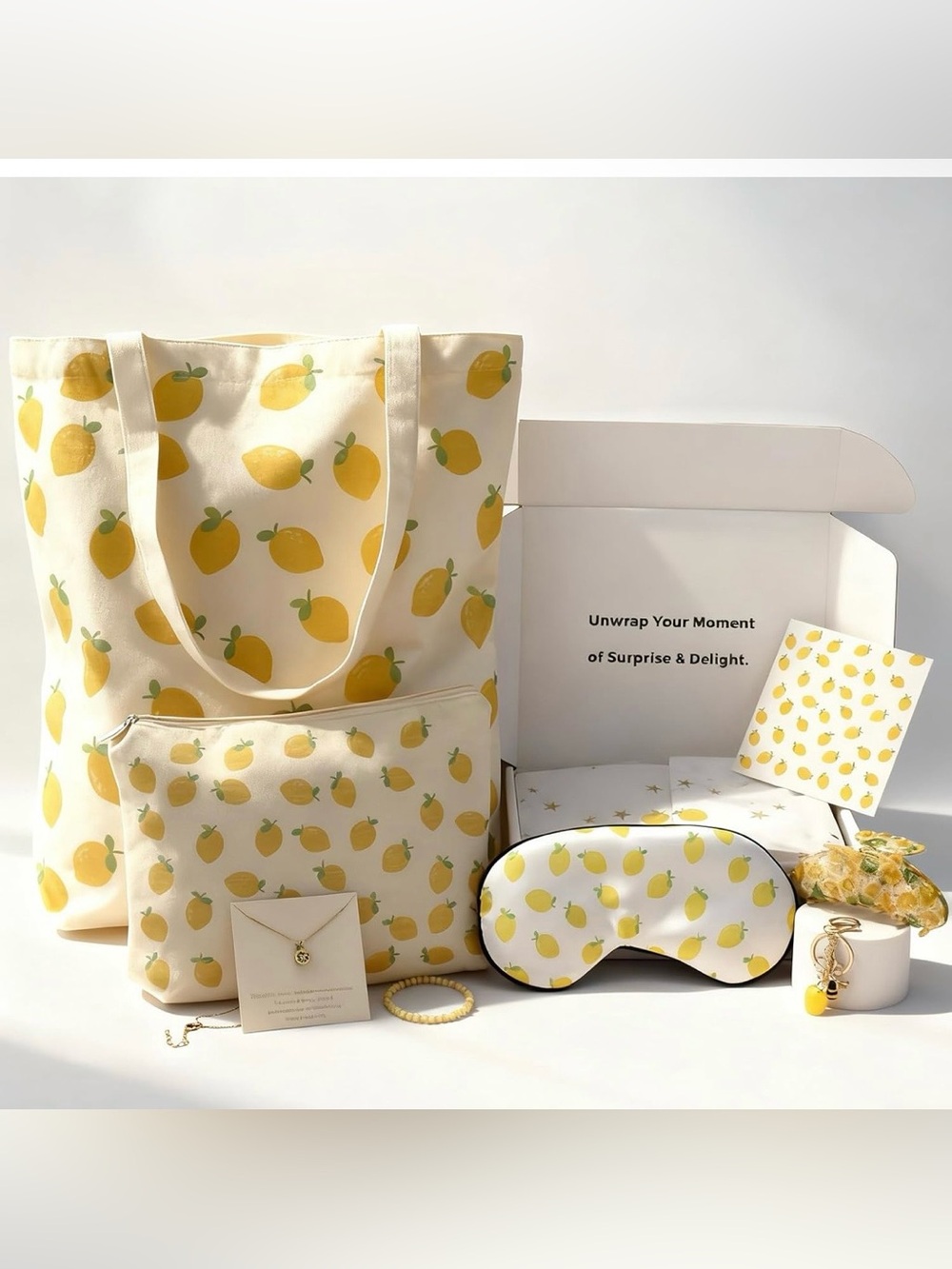 Lemon canvas tote nine piece gift SET NWT comes in gift box - Picture 10 of 10